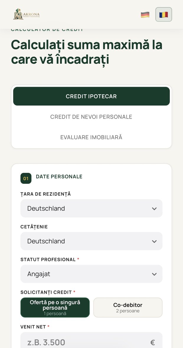 Calculator de finanțare
